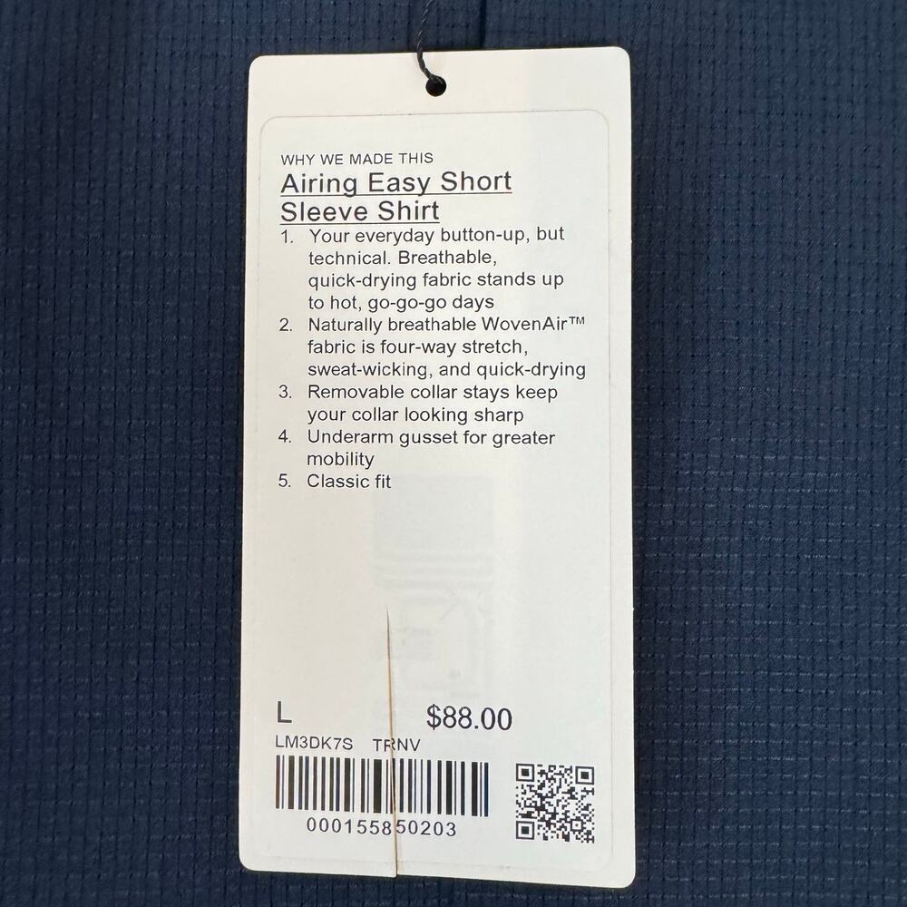 Lululemon NWT Mens Size Large Airing Easy Short Sleeve Button Up Shirt True Navy - Picture 6 of 9